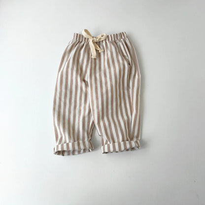 Children's Clothing Linen Cotton Shorts Summer Girls Boys Stripe Pants Kids Baby Casual Vintage Loose Short Pant Girl Clothes