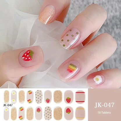 16/18/20Tips Semi-Cured Gel Nail Strips Adhesive Full Cover Stickers for Nails UV Lamp Need Press On Nails Fashion Manicure