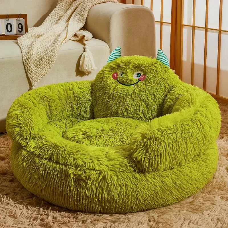 Winter Warm Pet Nest Washable Green Cartoon Monster Semi Enclosed Dog House Suitable for Medium and Large Sized Cat/Dog Supplies