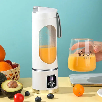 10 ašmenų nešiojamas vaisių sulčiaspaudė, 450 ml talpa, 3 pavaros, įkraunamas per USB, trintuvas, ledo smulkintuvas kokteiliams ir tirštiesiems kokteiliams, sulčiaspaudės puodelis