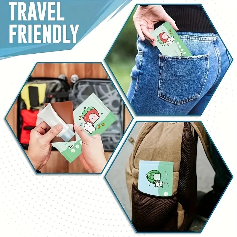 100/200 Portable Travel Wipes - Made of Non-Woven Fabric, a Must-Have for Camping and Outdoor Hygiene, Featuring Cartoon Designs and a Tissue Box, Suitable for Hiking, Picnics, and Travel, with Fun Packaging and Safe Packagin