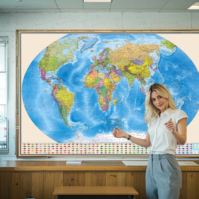 Russian Map-World Map-Political Distribution-with Flag,Art Prints Posters Travel Supplies,for Classroom,Home Decor