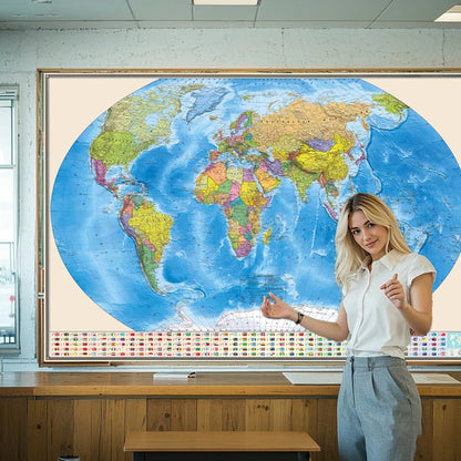 Russian Map-World Map-Political Distribution-with Flag,Art Prints Posters Travel Supplies,for Classroom,Home Decor