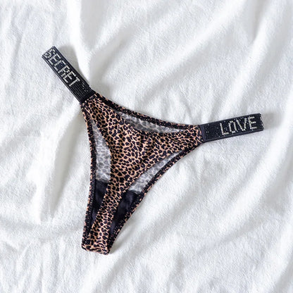 Low Waist Sexy Women Thongs Panties Rhinestones letter Diamonds G String Sports Thong Shorts Briefs T-back Fitness Size S-XL