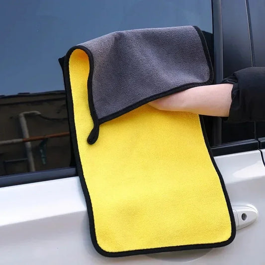 Double Sided Coral Fleece Car Towel Ultra Fine Microfiber Super Absorbent Quick Dry Dual Color Yellow Grey Auto Home Detailing C