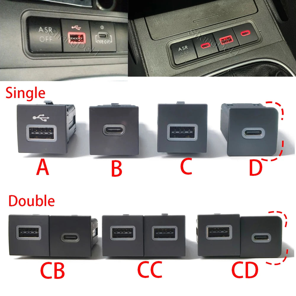 For VW Golf 6 MK6 Jetta 5 MK5 Scirocco 2006 - 2012 Car USB Charger PD Quick Charge QC3.0 Auto Phone Charging Adapter Button