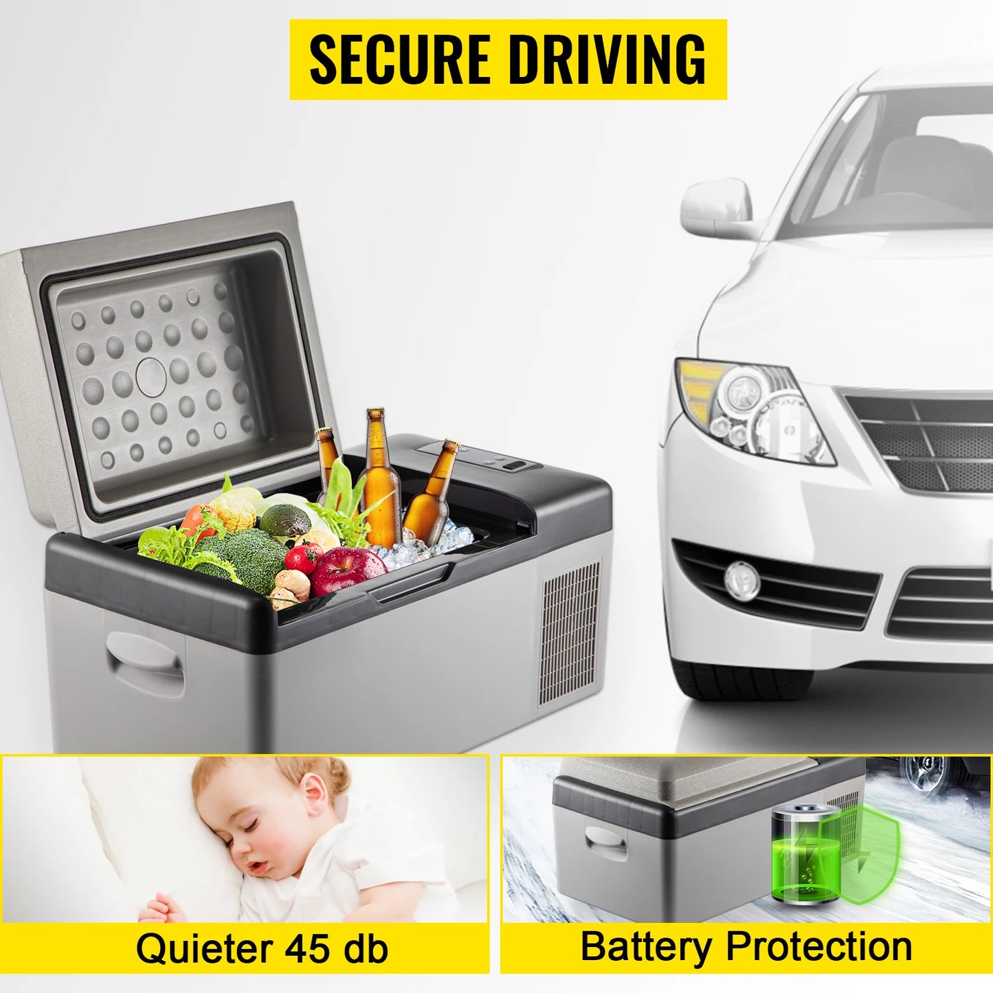 SIHAO Portable Car Refrigerator 15L 20L 30L 35L 40L 45L 50L 55L Compressor Fridge Freezer 12V 24V DC 110-240V AC Dual Use Vehicle Home for Camping Travel Outdoor