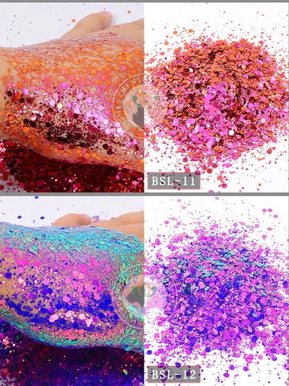 5g/BagGlitter Chameleon Nail Flakes Iridescent Chameleon Nail Powder Holographic Laser Colorful Nail Sequins 120 Colors Mix Size
