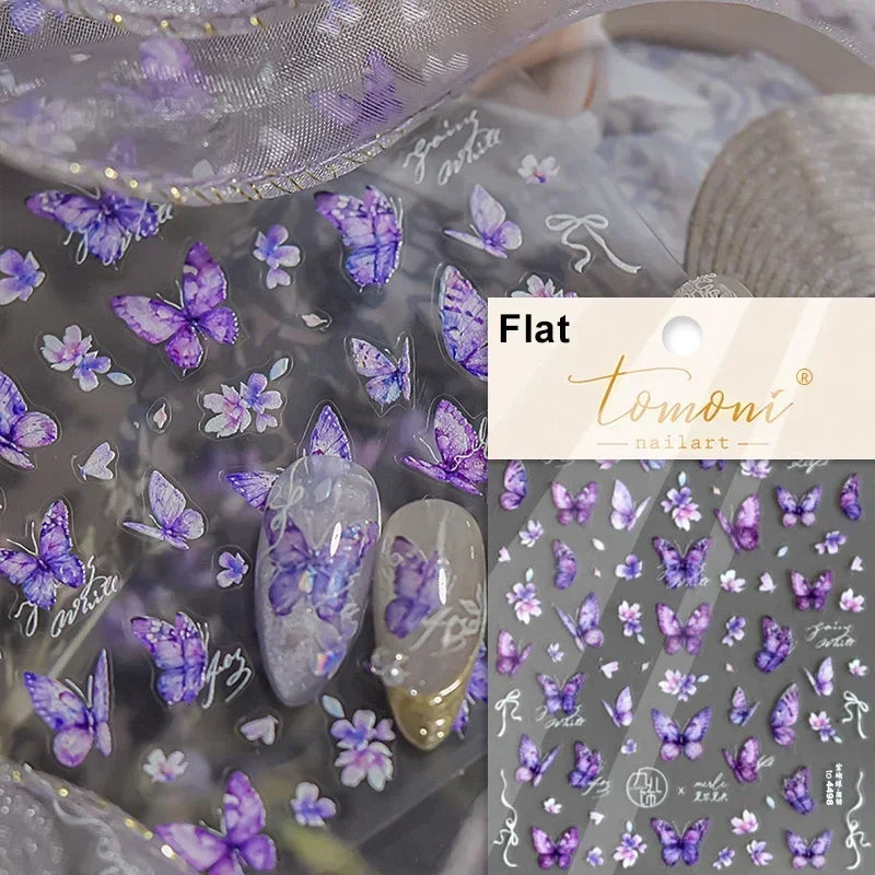 Jelly Butterfly 5D Nail Art Sticker Rhinestone Crystal Charming Shiny Insect Animals DIY Self Adhesive Decoration Manicure Decal