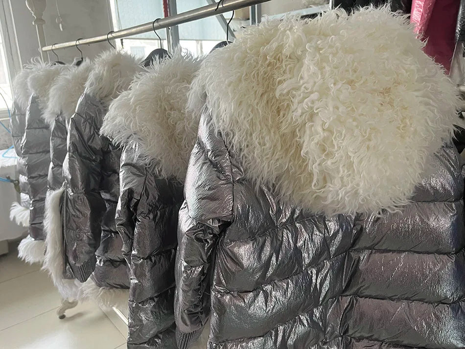 Maomaokong 2023 Women Winter Natural Real Fur Collar Thick White Duck Down Jacket Luxury Female Clothes Outerwear Puffer Coat
