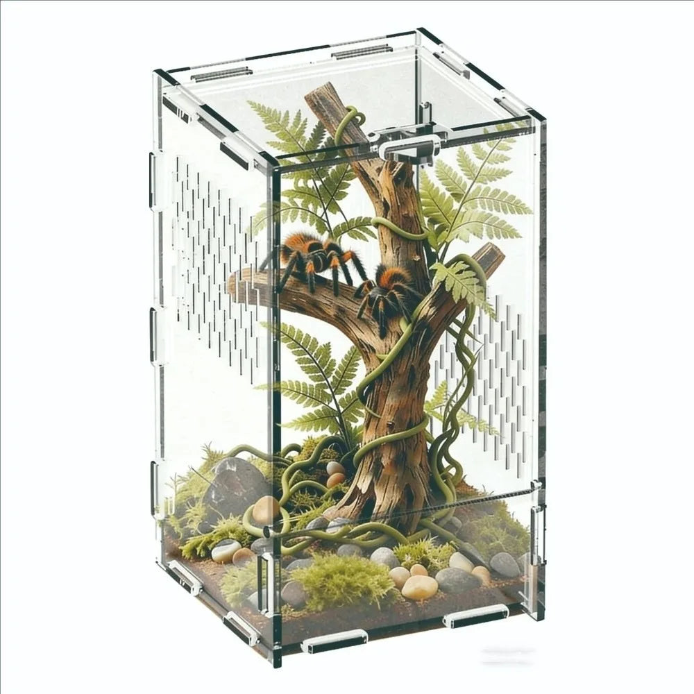 Acrylic Jumping Spider Enclosure Buckle Lock Escape Proof Spider House Ventilated Transparent Reptile Habitat Small Pet Supplies