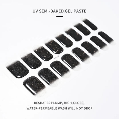 16Tips UV Semi-Cured Gel Nail Wraps Sticker 5D Pure Color Full Cover UV Lamp Gel Sticker Long-Lasting Nail Extension Patch Strip