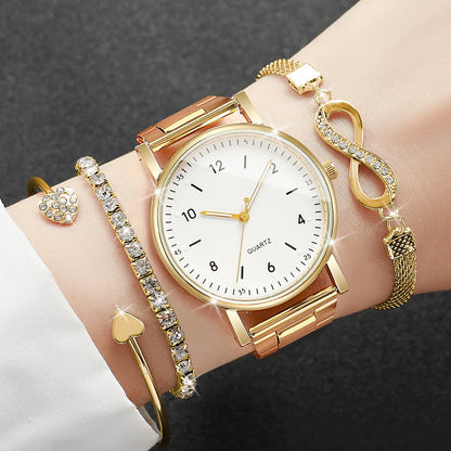 4PCS/Set Fashion Arabic Dial Women Watches Ladies Quartz Wristwatch Rhinestone Bracelets Set Reloj Mujer（Without Box）