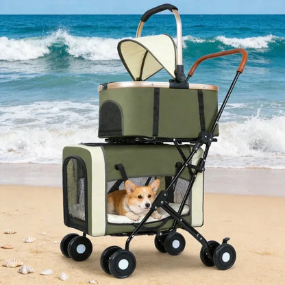 Travel Stroller Foldable Double Detachable Portable Carrier Pet Stroller for 2 Small Medium Dogs Cats Stroller Pet Supplies