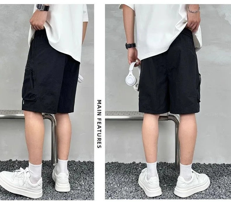 Men's Summer Pocket Zipper Cargo Shorts Trendy Brand Versatile Loose Quick-drying Sports Loose Casual Five-point Beach Pants