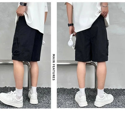 Men's Summer Pocket Zipper Cargo Shorts Trendy Brand Versatile Loose Quick-drying Sports Loose Casual Five-point Beach Pants