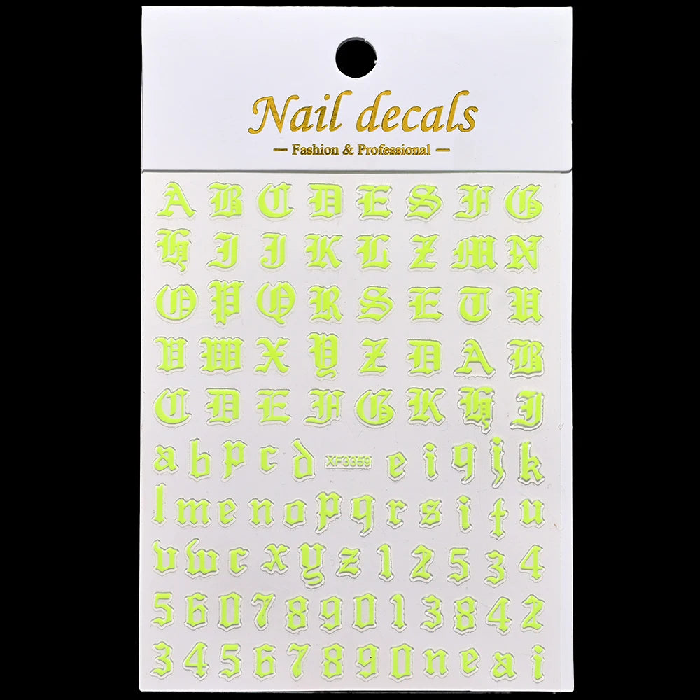 3D Glittery Gothic Letter Design Nail Art Stickers Uppercase Alphabet Letters Artistic Designs DIY Nail Art Decals Decoration #1