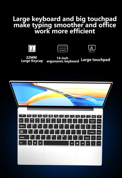 LENO Laptop 14.1" Windows 11 16GB RAM 2TB SSD Intel N3700 Ultra Slim Notebook Gamer 1080P  Display Office Study Computer PC