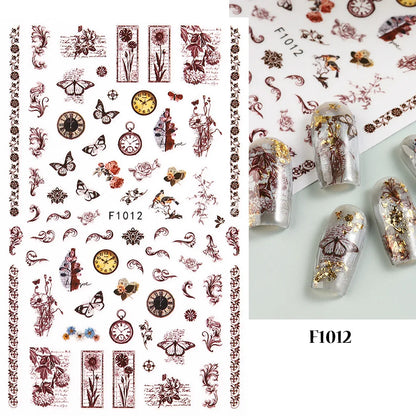 3d Nail Art Decals Spring Booming Violets Lavenders Purple Blue Pink Flowers Butterflys Stickers Decoration For Nail Tips Beauty