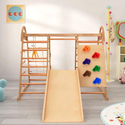 7-in-1 Climbing Scaffold, Include Swing, Swing Rings, Climbing Ladder, Climbing Board, Climbing Net, Slide, for Children's Room