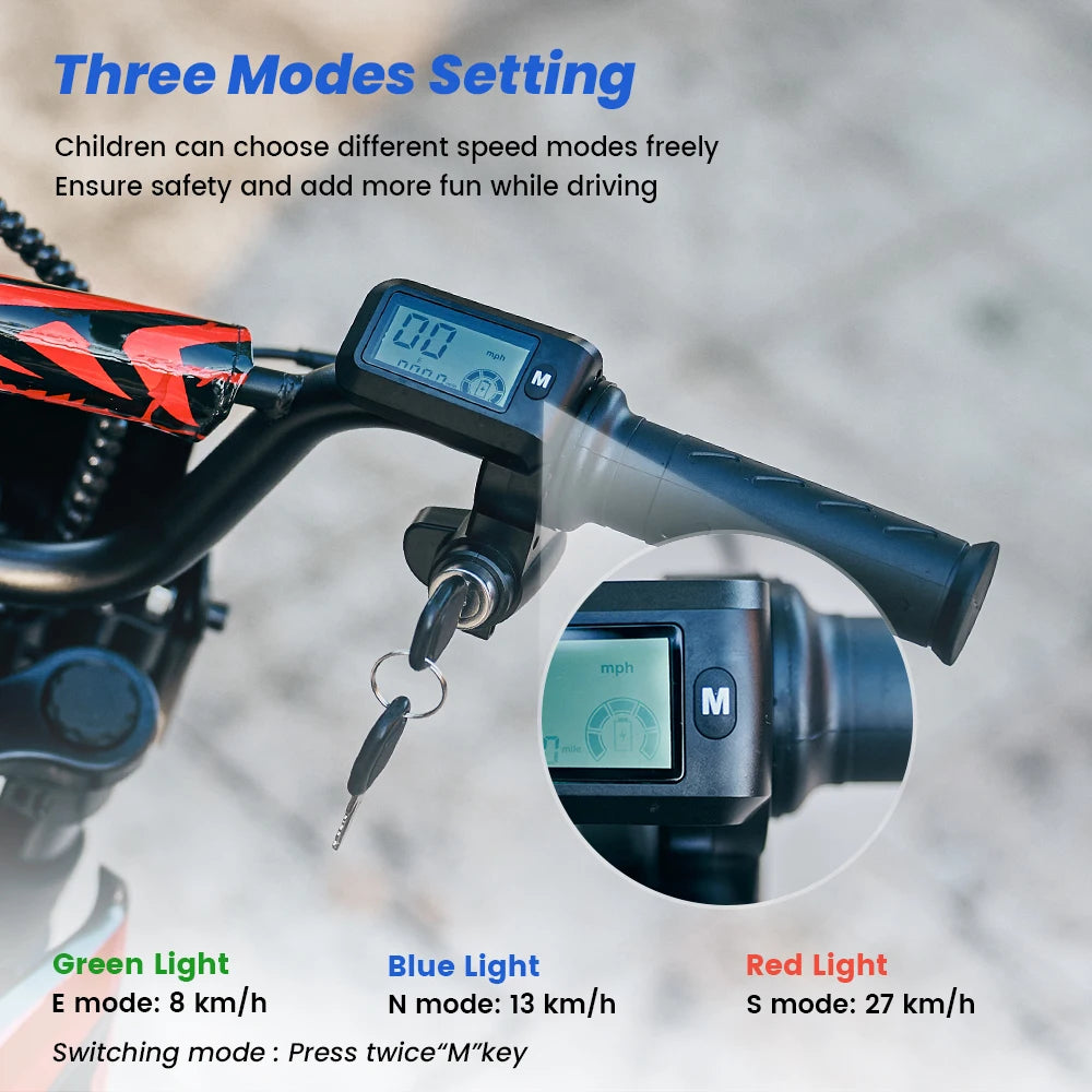 A14 Kids E-Moto Toy 500W Motor 22km Range 36V5.2Ah Battery 3 Speeds(27km/h) Dual Brakes Shock Absorbers Lights for Outdoor Fun