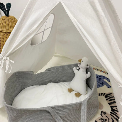 Ins Newborn Hand Basket Cotton Rope Woven Crib Baby Cradle Portable Outdoor Sleeping Infant Accessories Photography Props Gifts