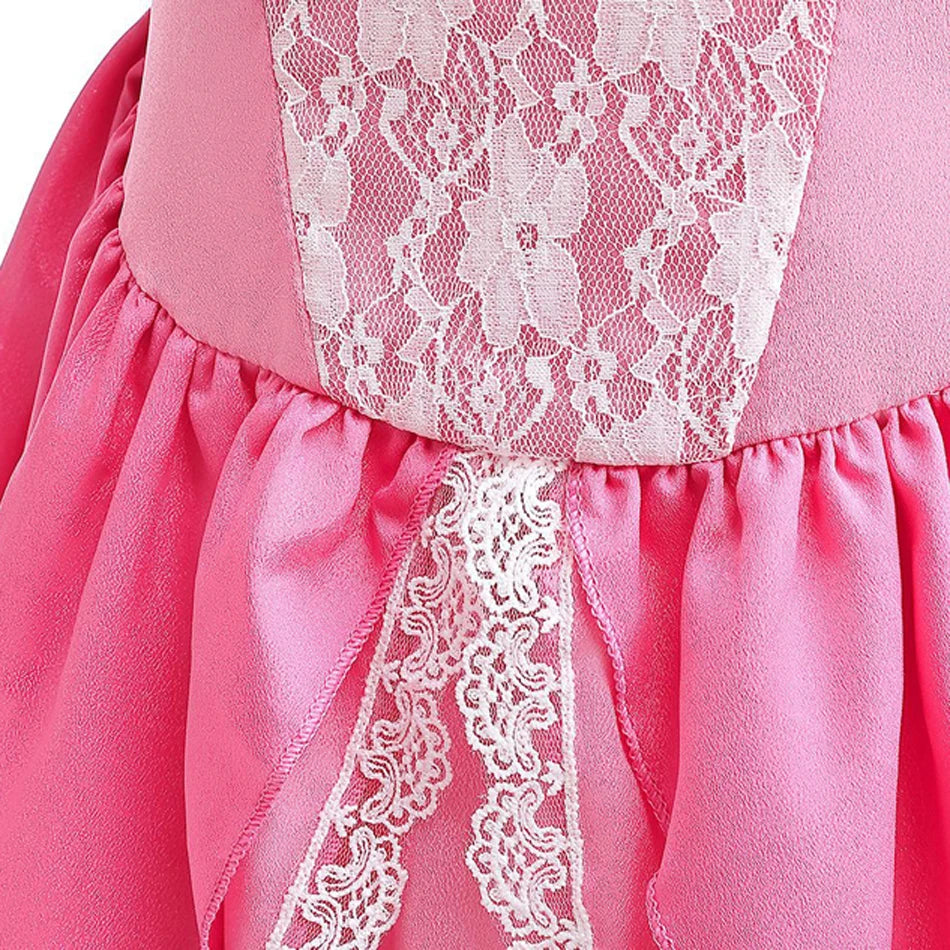 Peach Princess Costume with LED Color Light Toddler Birthday Game Role Play Dress Girl Halloween Festival Gown Pink Lace 4-8 Y