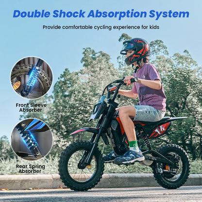 A14 Kids E-Moto Toy 500W Motor 22km Range 36V5.2Ah Battery 3 Speeds(27km/h) Dual Brakes Shock Absorbers Lights for Outdoor Fun