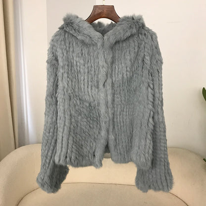 2024 Short Rabbit Fur Coat for Women Autumn Winter New Encrypted Thickened Handmade Double-sided Woven Hooded Korean Style