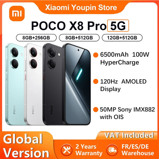 Global Version POCO X8 Pro Smartphone 5G 6.59' 120Hz 100W HyperCharge 6500mAh 50MP Main Camera IP68 20MP Front Camera