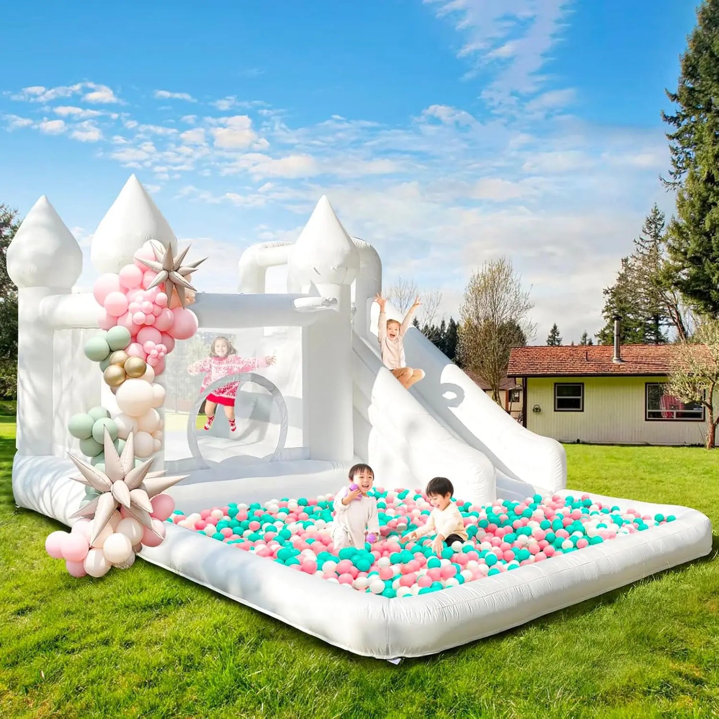 Customization White Bounce House with Blower 10x13.7x7.2ft Kids Bouncy Castle For Birthdays Party/ Gift