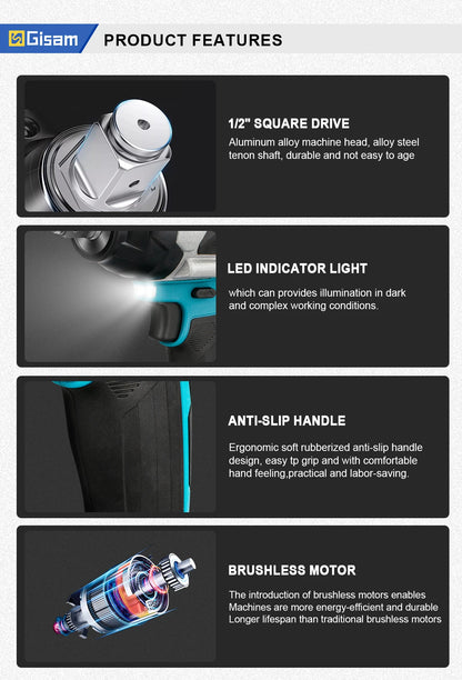 1800N.M Torque Brushless Electric Impact Wrench 1/2 inch Lithium-Ion Battery Cordless Wrench Tools For Makita 18V Battery Pin
