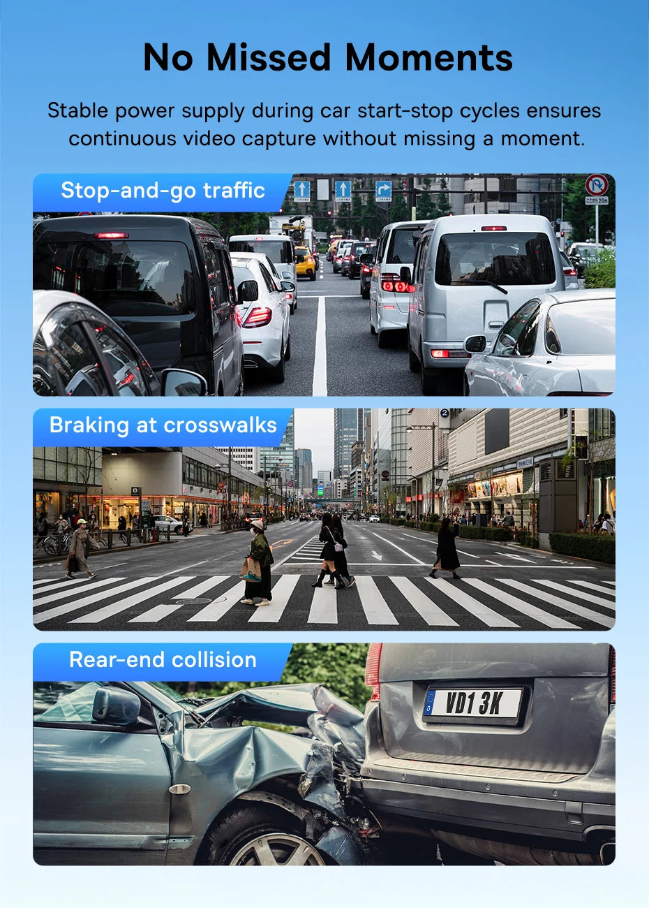 Baseus 4K Dash Cam VD1 Pro Front and Rear UHD Car Camera for SONY Sensor Supercapatior Night Vision WiFi6 DVR Video Recorder