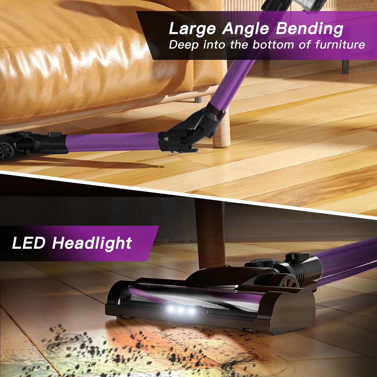 Cordless Vacuum Cleaner, 32KPA Househeld Stick Vacuum Cleaner With LED Lights, Foldable Tube, Washable Hepa Filtration, Self-standing, 4000mAh Battery, Multifunction Accessories, Lightweight Vacuum For Hardwood Floor Carpet P