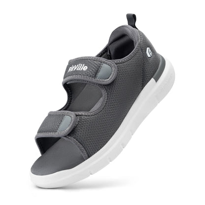 FitVille Men'S Sandals Summer Flat Shoes Widened Elderly Casual Shoe Breathable Lightweight For Plantar Fasciitis Pain Relief
