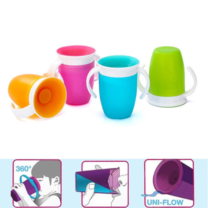 Baby Water Cups 360 Degrees Rotated Baby Learning Drinking Cup with Double Handle Flip Lid Leakproof Infants Water Cups Bottle