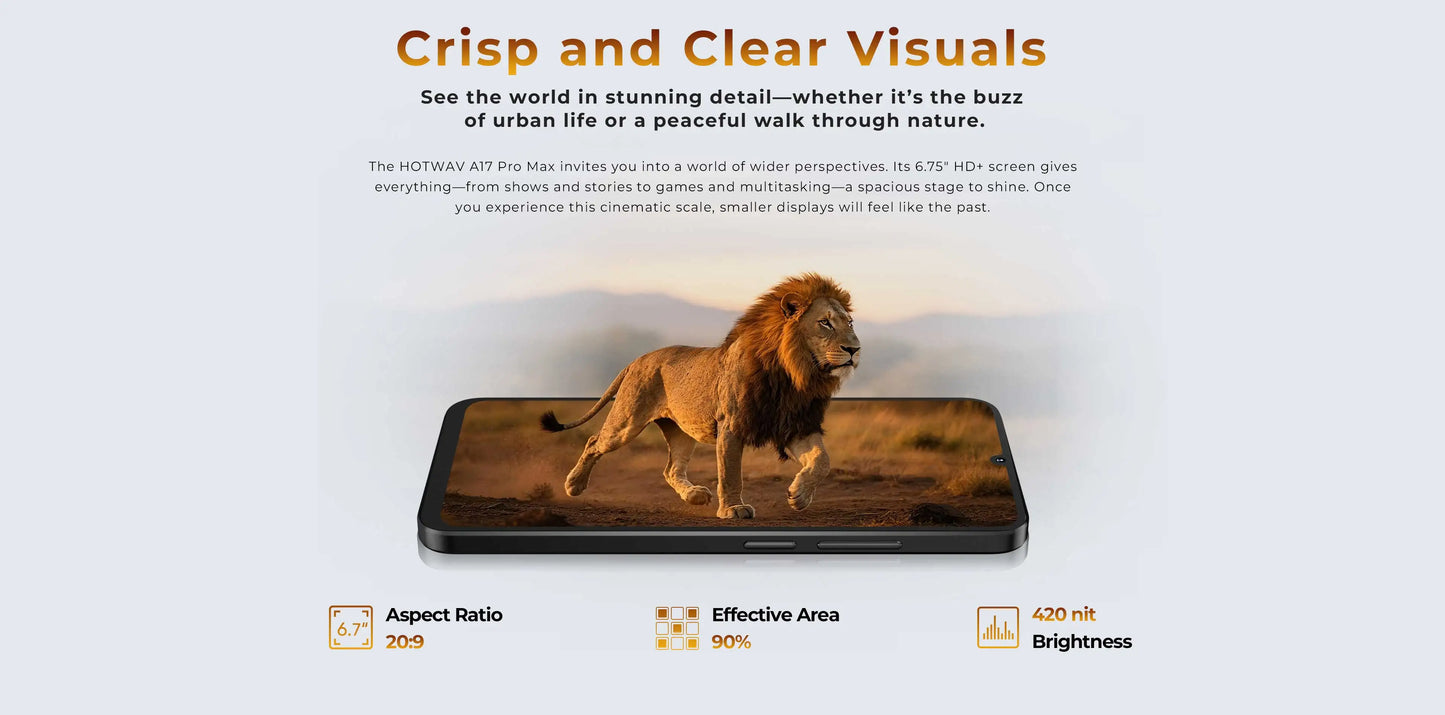 HOTWAV A17 Pro Max Smartphone 6.75'' 120Hz 4GB 256GB Mobile Phone Android 15 5160mAh Thin Cellphone with 3.5mm Headphone Jack