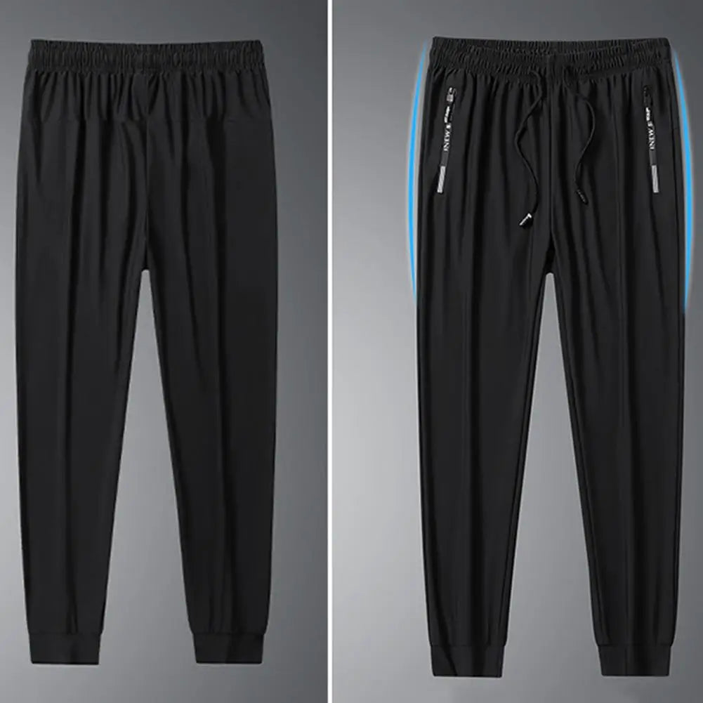 Men's Summer Ice Silk Pants Mesh Quick drying Ankle-banded Breathable Casual Thin Pants Loose Elastic Pants Sports Trousers
