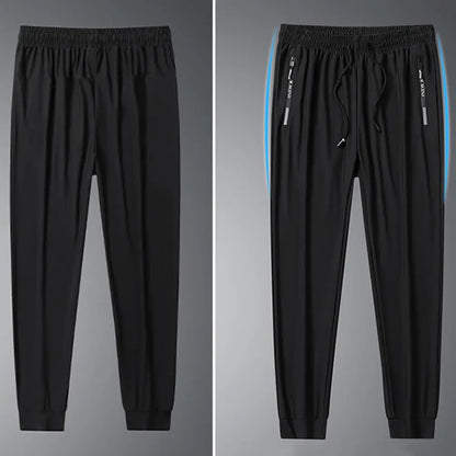 Men's Summer Ice Silk Pants Mesh Quick drying Ankle-banded Breathable Casual Thin Pants Loose Elastic Pants Sports Trousers
