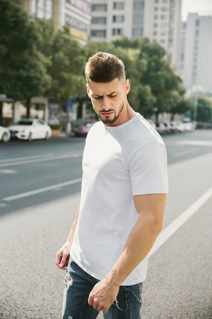 EU size 100% pure cotton custom T-shirt front and back team school uniform store logo text photo for men's personalized high-end