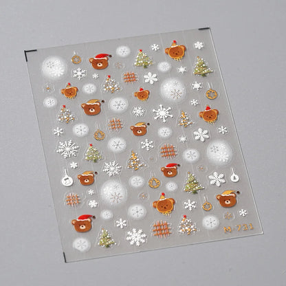 Christmas Nail Stickers Luxury Crystal Diamond Cartoon Bear Tree Apple Back Glue Nail Art Stickers DIY New 3D Nails Decorations