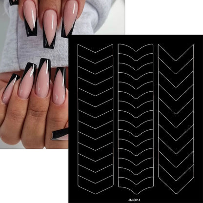 1pcs Curved French Lines Nail Art Stencils Stickers V-shaped Pattern Classic French Nail Decals Drawing Line Aid Nail Sticker To