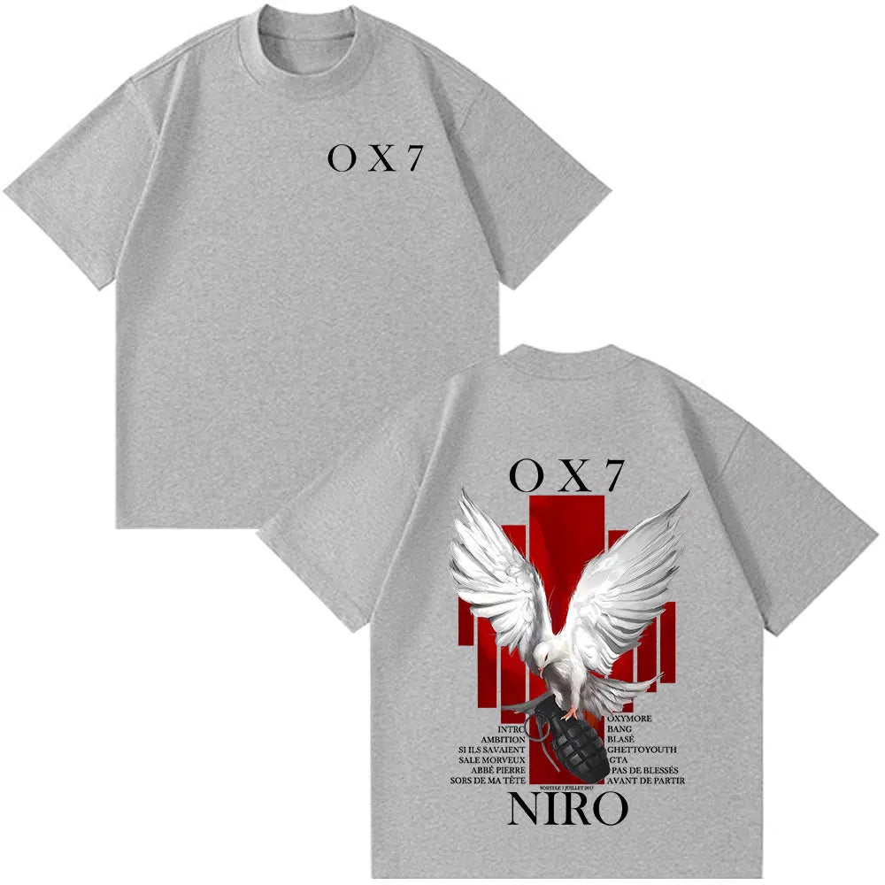 Rapper Niro OX7 Album T-shirt Men Women Clothes Hip Hop Fashion Pop Music T-shirts Male Casual Cotton Vintage T Shirt Streetwear