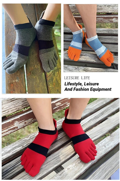 Man Toe Sport Socks Mesh Business Sweat-Absorbing Shallow Mouth Striped Fitness Travel 5 Finger Ankle Cotton Men