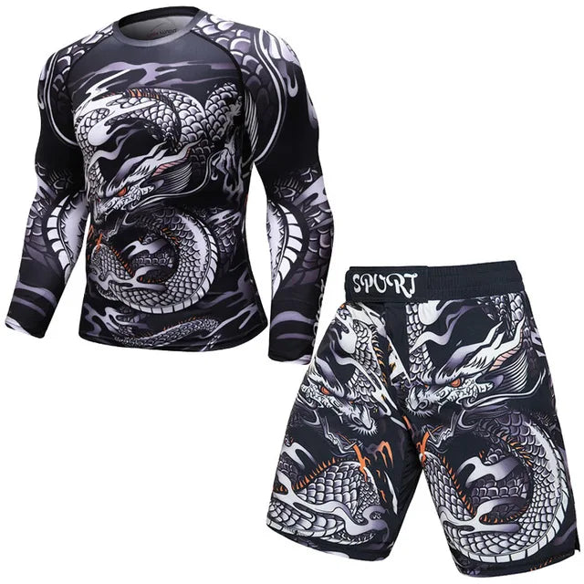 New Men Sports Jiu Jitsu BJJ Suit Gym Fitness Compression Clothes Running Jogging Sport Wear Exercise Workout Rashguard Tights