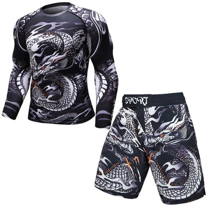 New Men Sports Jiu Jitsu BJJ Suit Gym Fitness Compression Clothes Running Jogging Sport Wear Exercise Workout Rashguard Tights