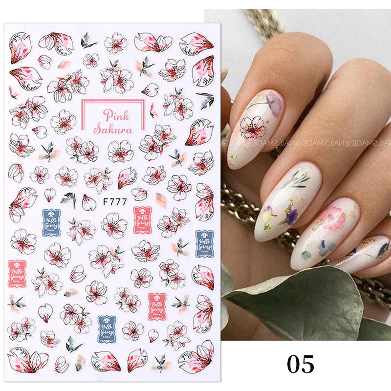 Black and White Love Flowers Line Art 3D Stickers Nail Decals Nail Art Accessories Butterfly Rose Nail Stickers Nail Sliders