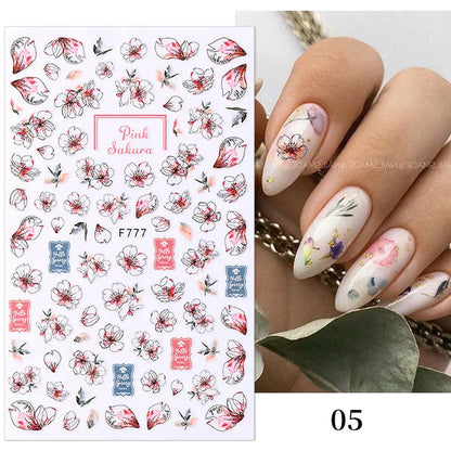 Black and White Love Flowers Line Art 3D Stickers Nail Decals Nail Art Accessories Butterfly Rose Nail Stickers Nail Sliders