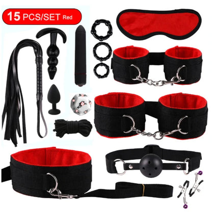 Erotic Sex Toys For Women Adults Games Nylon Bondage BDSM Kits Handcuffs Sex Whip Mouth Gag Rabbit Tail Anal Plug