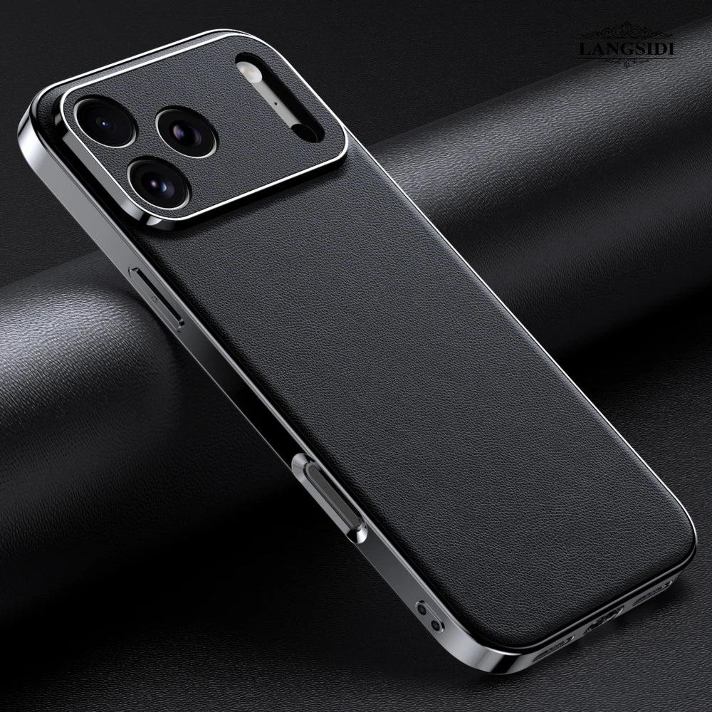 LANGSIDI Luxury Leather Phone Case for iPhone 17 16 15 Pro Max Air 17Pro 16Pro Full Lens Protection Back Cover